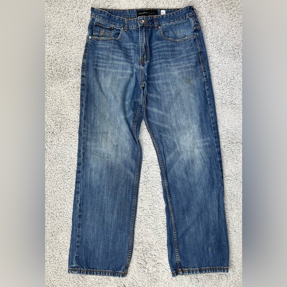 Rocawear Jeans Mens 38 Neon Green Embroidery Regular Wash Relaxed Fit Club Party